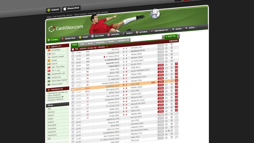 canlı skor android uygulaması